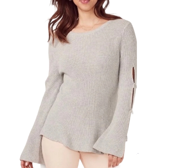 LC Lauren Conrad Sweaters - LC Lauren Conrad Swing Sweater Split Bell Sleeves with Bows Soft Gray Medium
